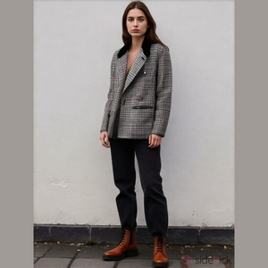 VINTAGE Black & White 80's Wool Oversized Casual Academia Blazer Plus Size 16